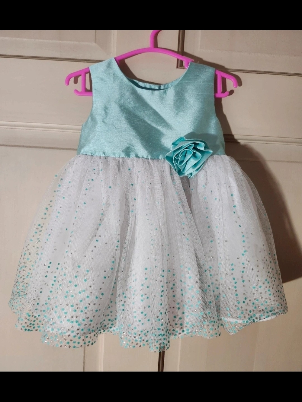George Teal and White Sparkle Tulle Formal Dress for Kids